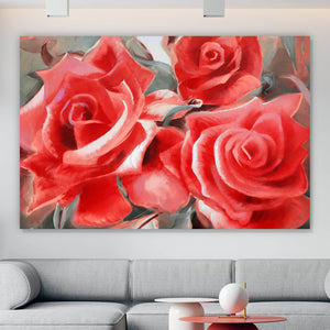 Aluminiumbild gebürstet Gemälde Rote Rosen Querformat