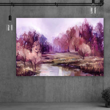 Lade das Bild in den Galerie-Viewer, Leinwandbild Gemälde bunte Bäume Querformat
