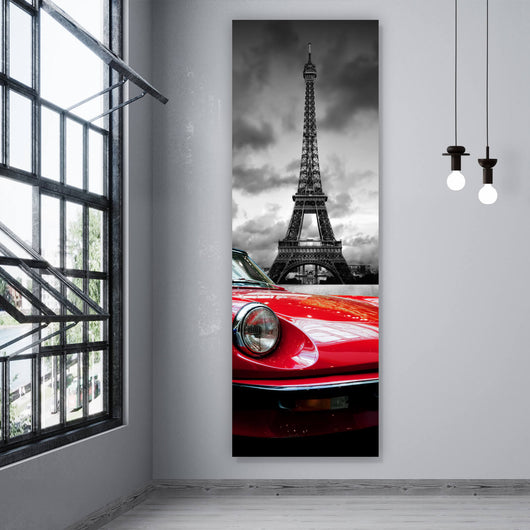 Aluminiumbild gebürstet Oldtimer vor dem Eiffelturm Panorama Hoch