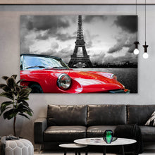 Lade das Bild in den Galerie-Viewer, Spannrahmenbild Oldtimer vor dem Eiffelturm Querformat

