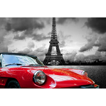 Lade das Bild in den Galerie-Viewer, Acrylglasbild Oldtimer vor dem Eiffelturm Querformat
