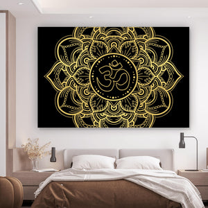 Spannrahmenbild Om Symbol in Mandala Querformat