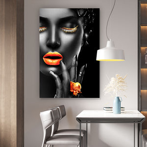 Aluminiumbild Orangene Lippen No. 2 Hochformat