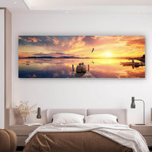 Lade das Bild in den Galerie-Viewer, Poster Paar auf Holzsteg bei Sonnenuntergang Panorama
