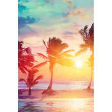 Lade das Bild in den Galerie-Viewer, Leinwandbild Palmen am Strand bei Sonnenuntergang Hochformat
