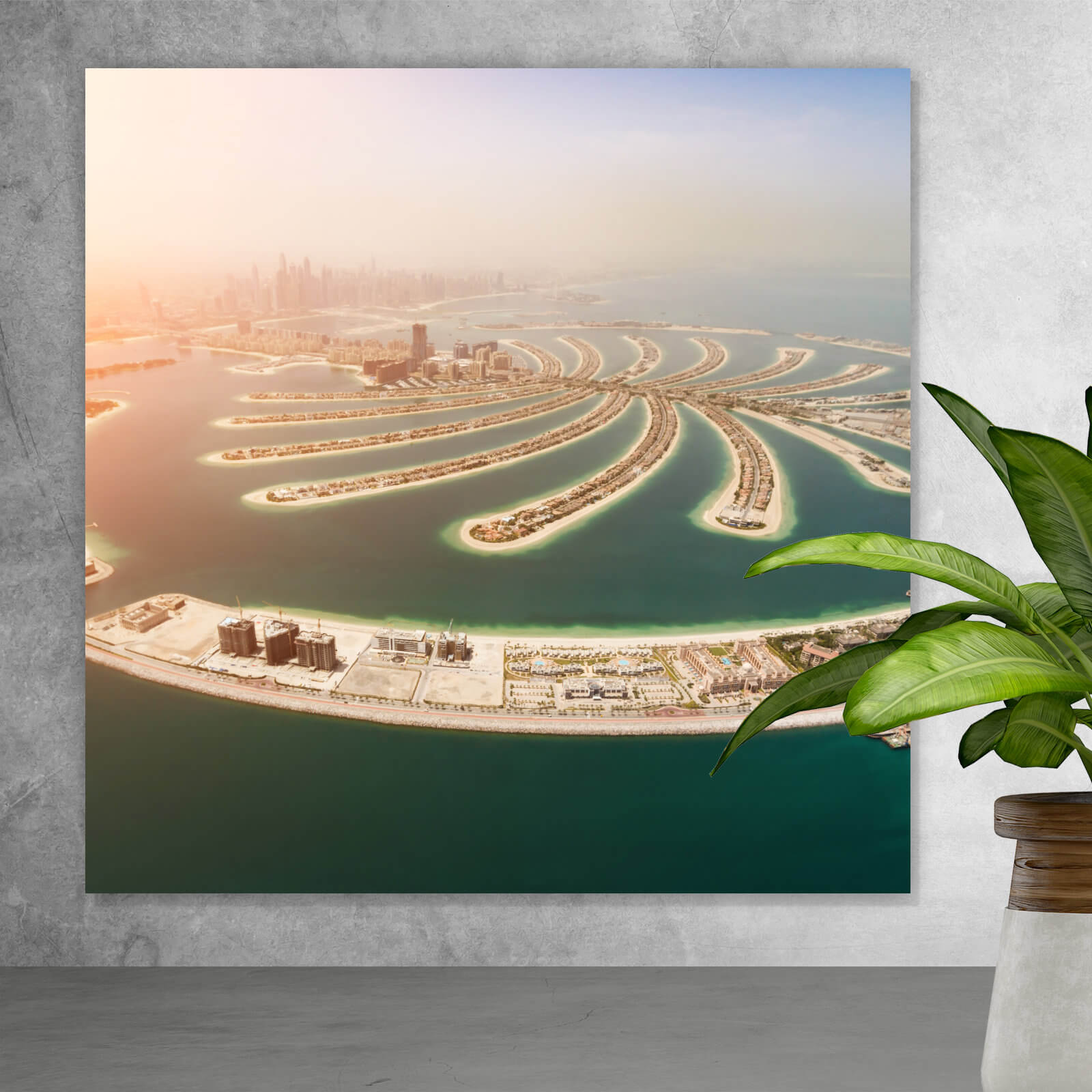 Aluminiumbild Palmeninsel in Dubai im Quadrat, Aufhängefertig &  Versandkostenfrei – Wandguru