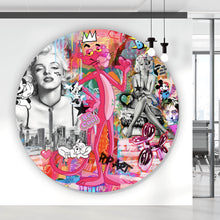 Lade das Bild in den Galerie-Viewer, Aluminiumbild gebürstet Panther and Beauties Pop Art Kreis
