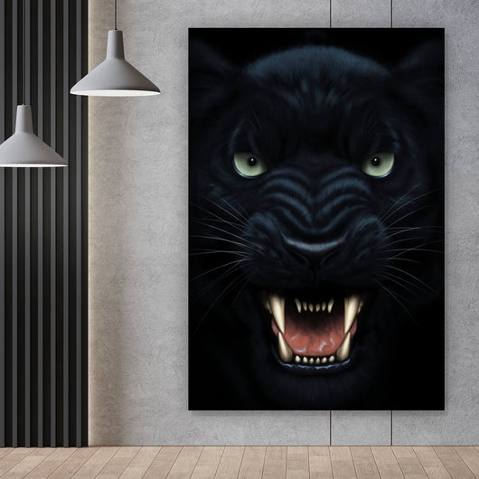 Aluminiumbild gebürstet Panther in der Dunkelheit Hochformat