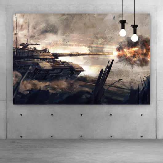 Aluminiumbild gebürstet Panzer Digital Art Querformat