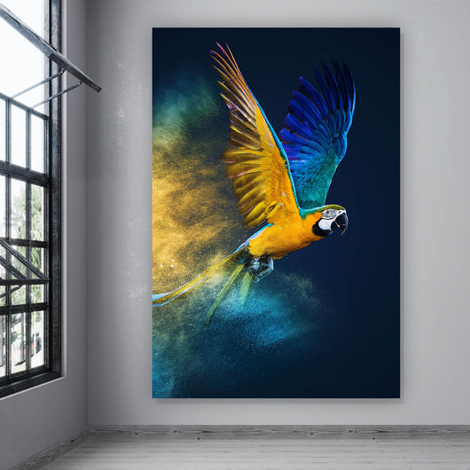 Leinwandbild Papagei Color Splash Hochformat