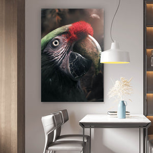 Aluminiumbild Papagei im Dschungel Hochformat