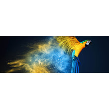 Lade das Bild in den Galerie-Viewer, Aluminiumbild Papagei über bunter Farbexplosion Panorama
