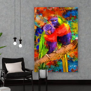 Spannrahmenbild Papageien Paar Modern Art Hochformat