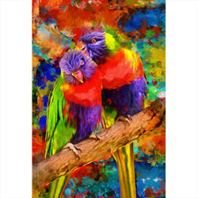 Lade das Bild in den Galerie-Viewer, Spannrahmenbild Papageien Paar Modern Art Hochformat
