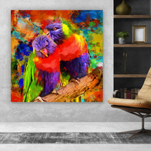 Lade das Bild in den Galerie-Viewer, Leinwandbild Papageien Paar Modern Art Quadrat
