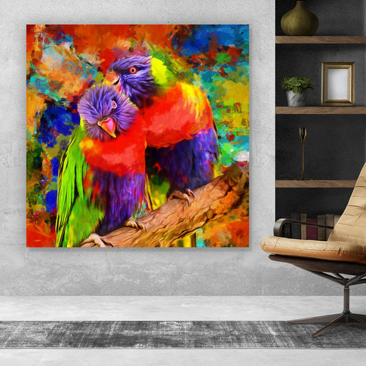 Spannrahmenbild Papageien Paar Modern Art Quadrat