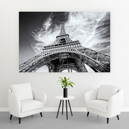 Aluminiumbild gebürstet Paris Eiffelturm Schwarz Weiß Querformat