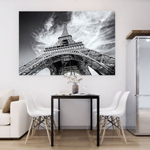 Lade das Bild in den Galerie-Viewer, Aluminiumbild gebürstet Paris Eiffelturm Schwarz Weiß Querformat
