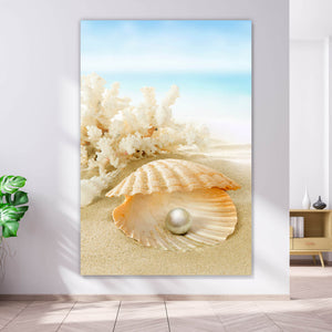 Poster Perle am Sandstrand Hochformat
