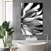 Lade das Bild in den Galerie-Viewer, Aluminiumbild gebürstet Pflanze mit Wassertropfen Hochformat
