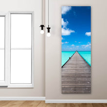 Lade das Bild in den Galerie-Viewer, Acrylglasbild Pier über blauem Meer Panorama Hoch
