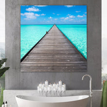 Lade das Bild in den Galerie-Viewer, Acrylglasbild Pier über blauem Meer Quadrat
