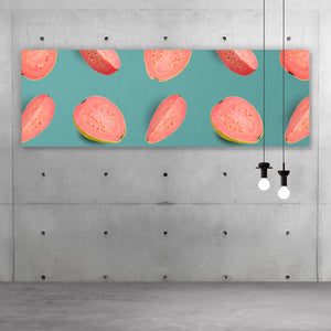 Acrylglasbild Pinke Früchte auf blauem Hintergrund Panorama