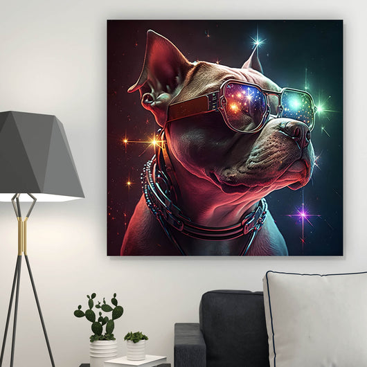 Acrylglasbild Pitbull galaktisch Digital Art Quadrat