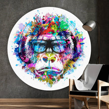 Lade das Bild in den Galerie-Viewer, Aluminiumbild gebürstet Pop Art Affe mit Kopfhörer Kreis
