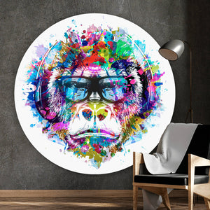 Aluminiumbild gebürstet Pop Art Affe mit Kopfhörer Kreis