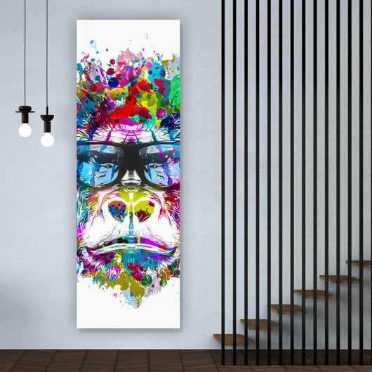Spannrahmenbild Pop Art Affe mit Kopfhörer Panorama Hoch