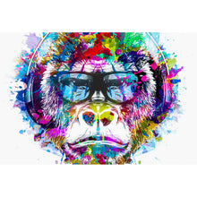 Lade das Bild in den Galerie-Viewer, Leinwandbild Pop Art Affe mit Kopfhörer Querformat
