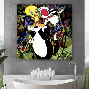 Poster Pop Art Katze & Tweet Quadrat