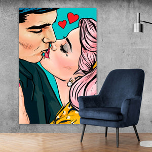 Leinwandbild Pop Art Kissing Couple Hochformat