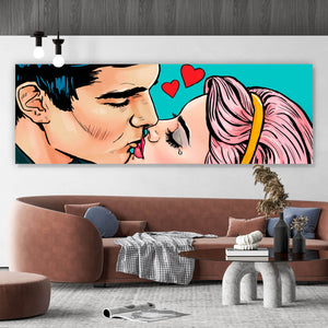 Spannrahmenbild Pop Art Kissing Couple Panorama