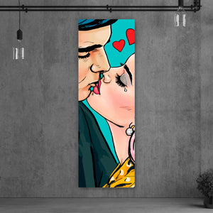 Aluminiumbild Pop Art Kissing Couple Panorama Hoch