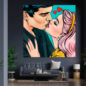 Aluminiumbild Pop Art Kissing Couple Quadrat
