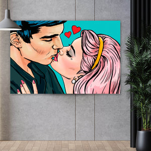 Aluminiumbild gebürstet Pop Art Kissing Couple Querformat