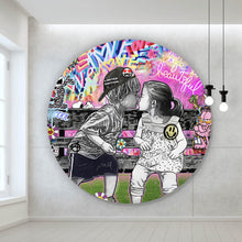 Lade das Bild in den Galerie-Viewer, Aluminiumbild Pop Art Kissing Kids Kreis
