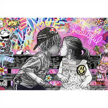 Lade das Bild in den Galerie-Viewer, Leinwandbild Pop Art Kissing Kids Querformat
