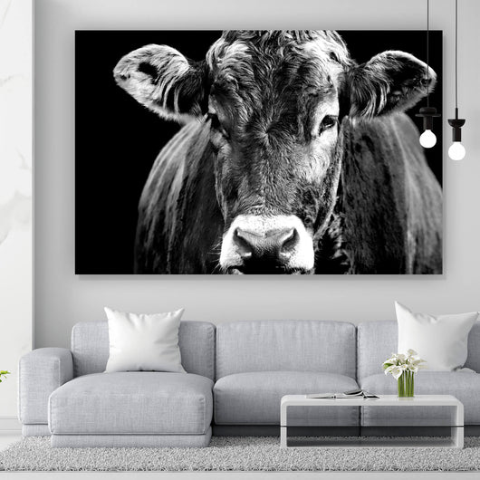 Aluminiumbild gebürstet Portrait einer Kuh Schwarz Weiß Querformat