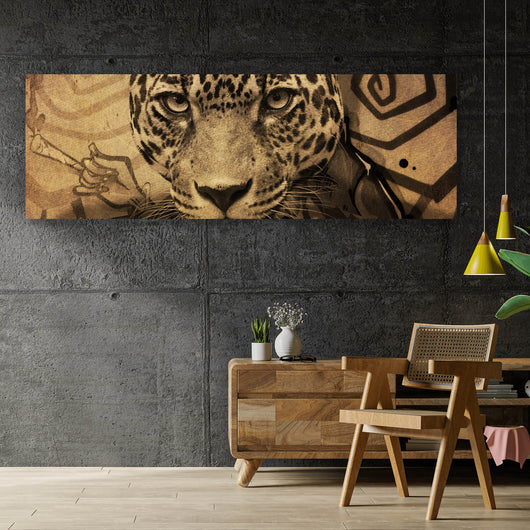 Leinwandbild Portrait mit Leopardenkopf Grunge Panorama