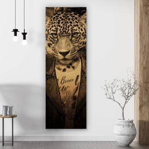 Aluminiumbild Portrait mit Leopardenkopf Grunge Panorama Hoch