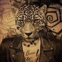 Lade das Bild in den Galerie-Viewer, Aluminiumbild Portrait mit Leopardenkopf Grunge Quadrat

