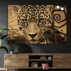 Aluminiumbild gebürstet Portrait mit Leopardenkopf Grunge Querformat