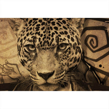 Lade das Bild in den Galerie-Viewer, Aluminiumbild gebürstet Portrait mit Leopardenkopf Grunge Querformat
