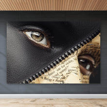 Lade das Bild in den Galerie-Viewer, Acrylglasbild Portrait mit Zeitungs Make-up Querformat
