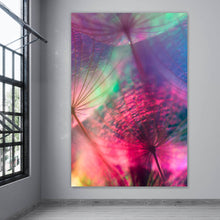 Lade das Bild in den Galerie-Viewer, Aluminiumbild Pusteblumen in bunten Pastellfarben Hochformat
