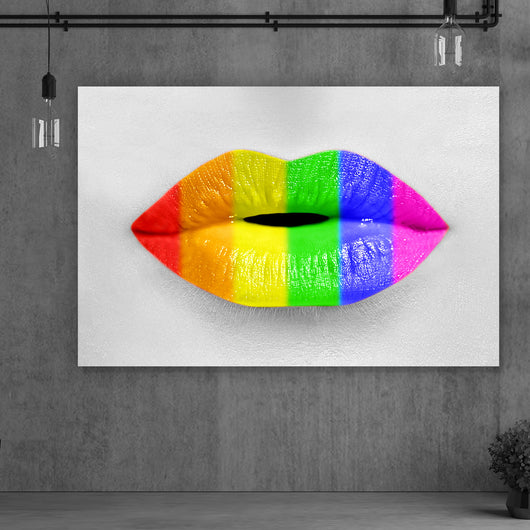 Aluminiumbild gebürstet Rainbow Lips Querformat