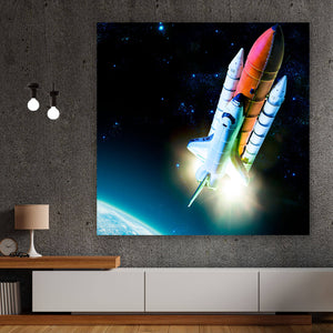 Poster Raumschiff im Kosmos Quadrat